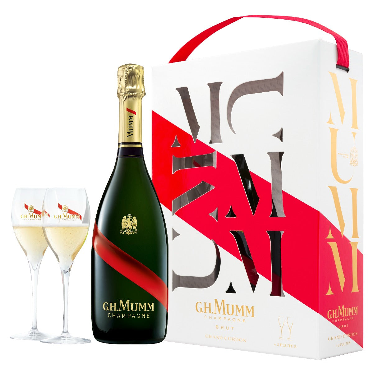G.H.MUMM GRAND CORDON BRUT COFFRET 75 cL SET SE DVĚMI SKLENIČKAMI, GIFT BAG