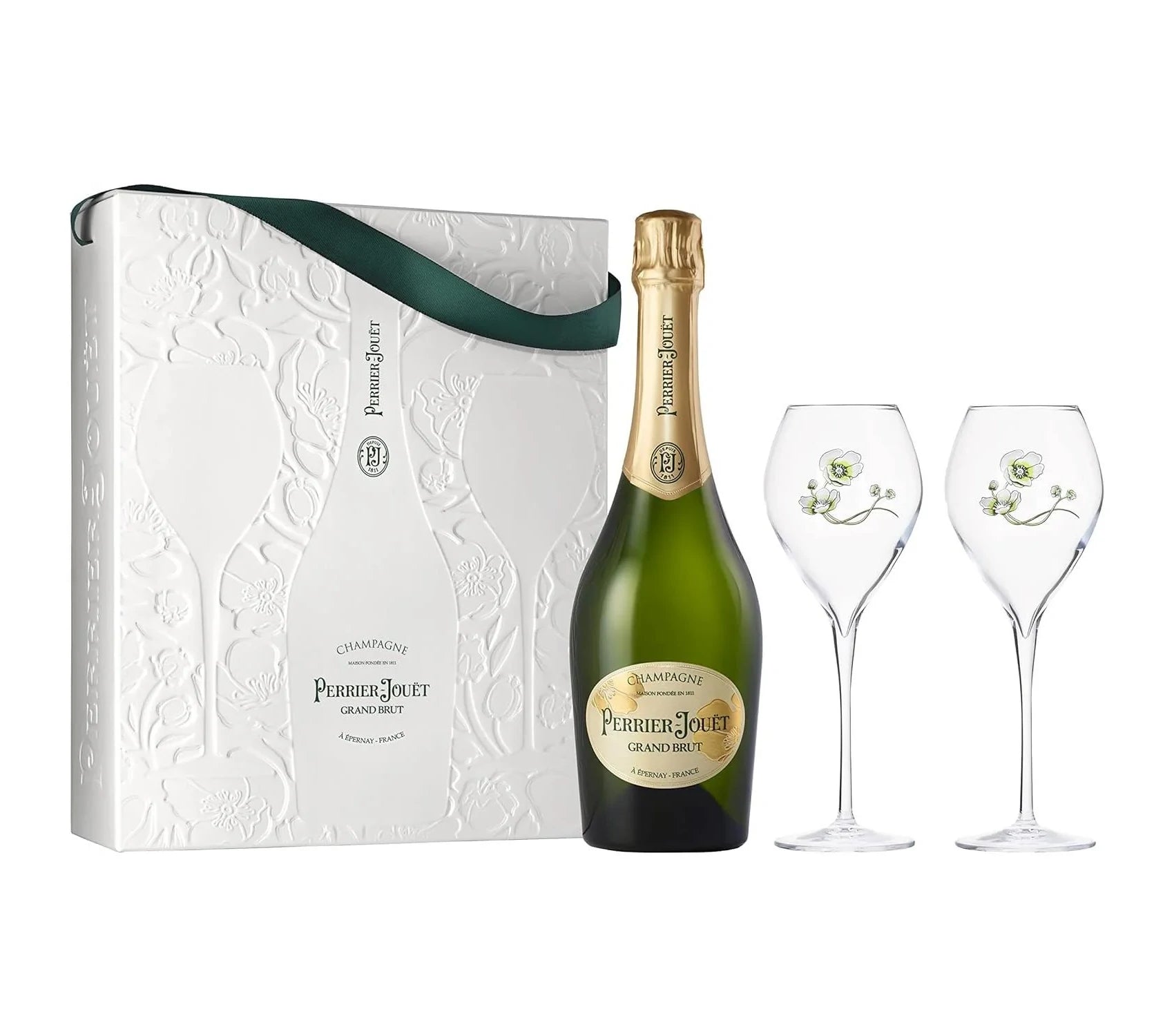 Perrier-Jouët Grand Brut coffret 75 cL set s dvěmi flute skleničkami, gift bag
