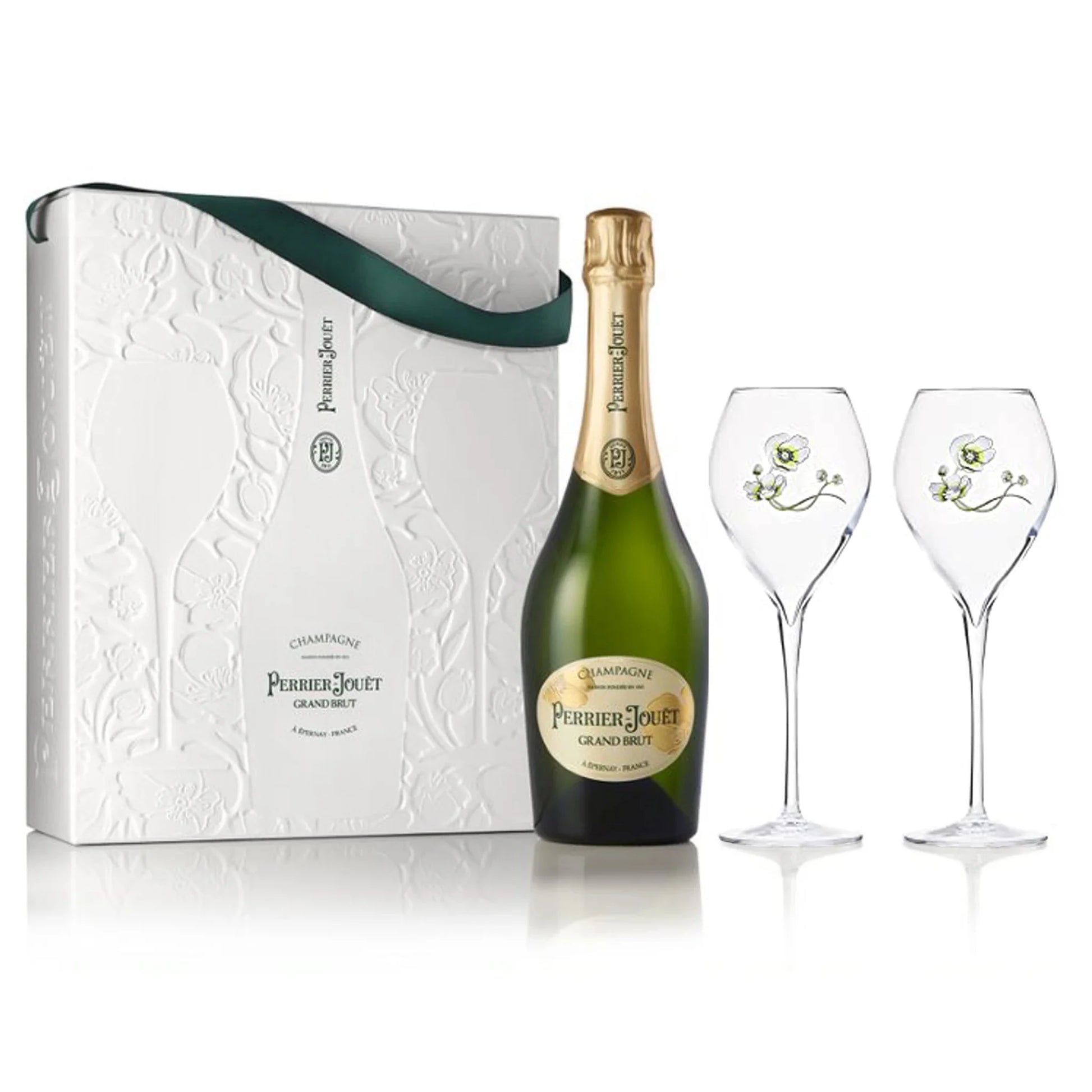 PERRIER-JOUËT GRAND BRUT COFFRET 75 cL SET S DVĚMI FLUTE SKLENIČKAMI