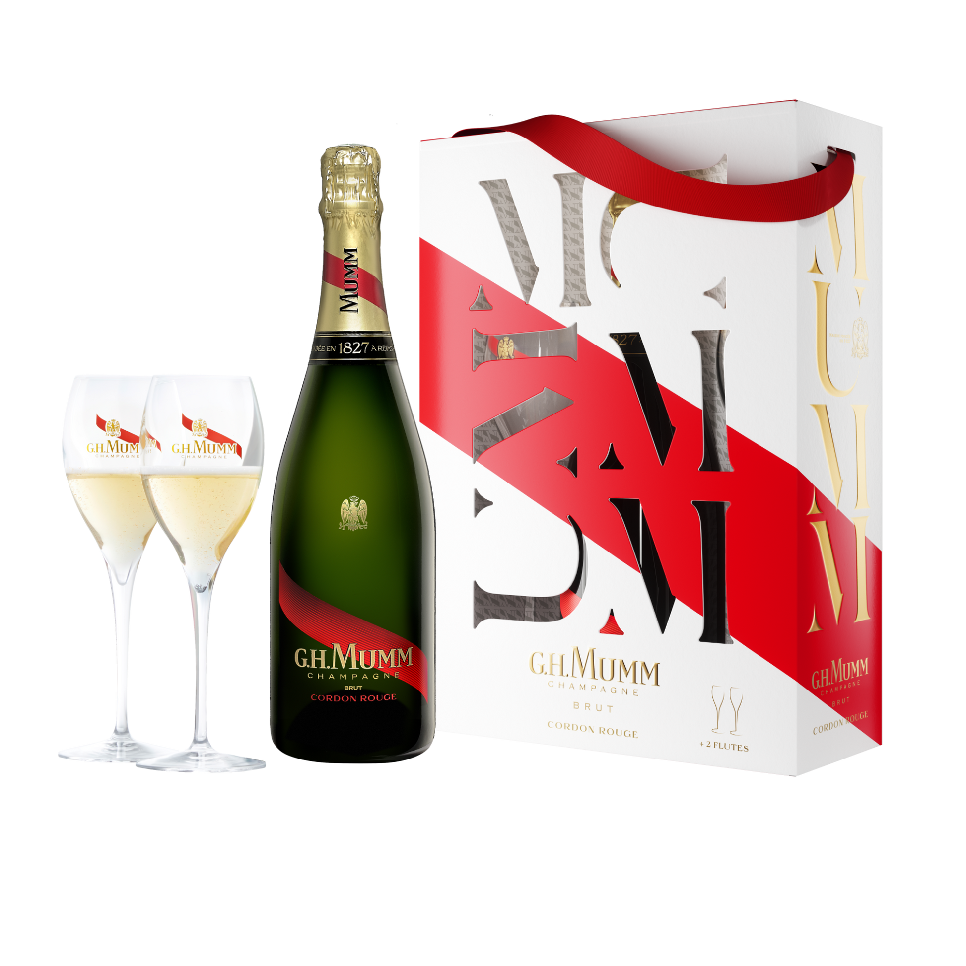 G.H.MUMM CORDON ROUGE BRUT COFFRET 75 cL SET SE DVĚMI SKLENIČKAMI