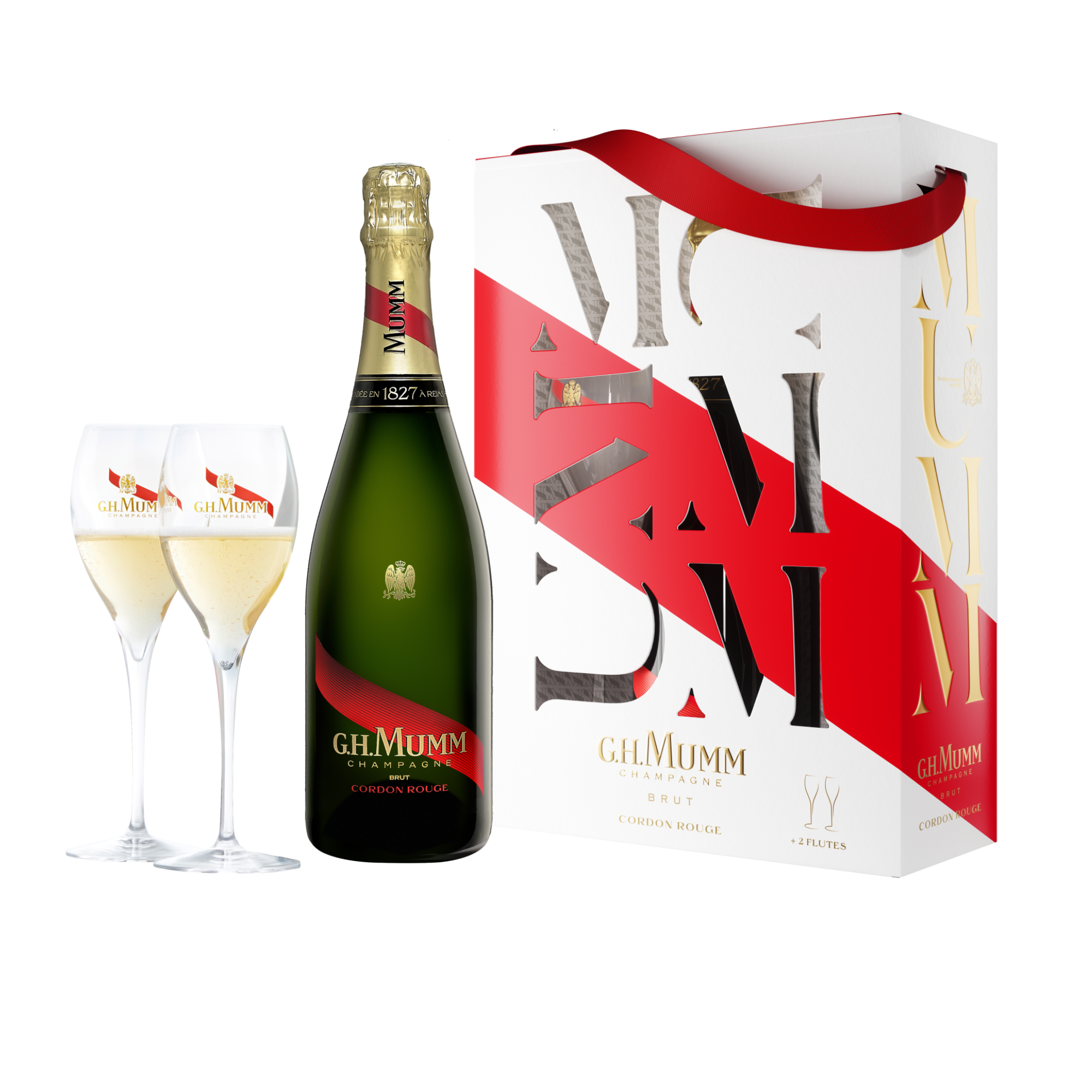 G.H.MUMM CORDON ROUGE BRUT COFFRET 75 cL SET SE DVĚMI SKLENIČKAMI